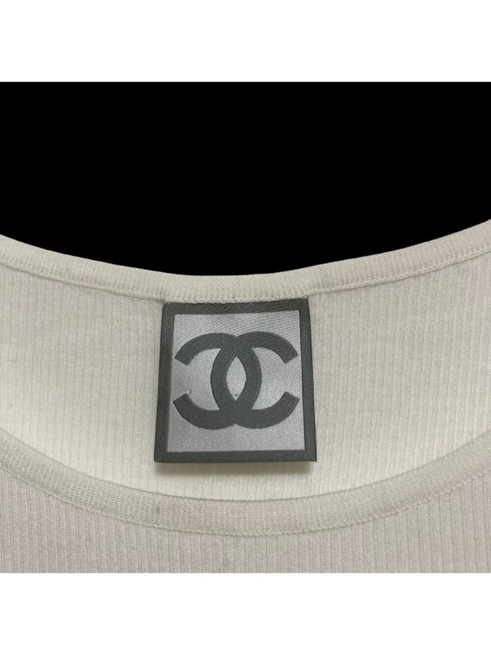 ★SOLD★ Chanel Sports CC Logo Print Ribbed Knit Tank Top Sleeveless Top White - Picture 6 of 8